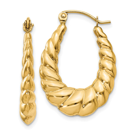14k Yellow Gold Hoop Earrings with Twisted Braided Rope Design and High Polish Finish