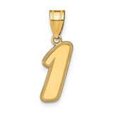 14k Yellow Gold Number One Pendant, Polished Outline Numeral Charm, Unisex Sports and Achievement Theme