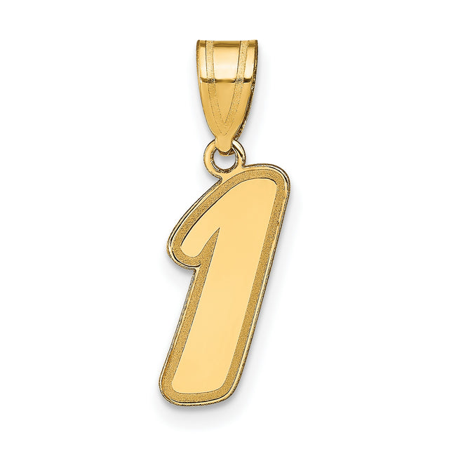 14k Yellow Gold Number One Pendant, Polished Outline Numeral Charm, Unisex Sports and Achievement Theme