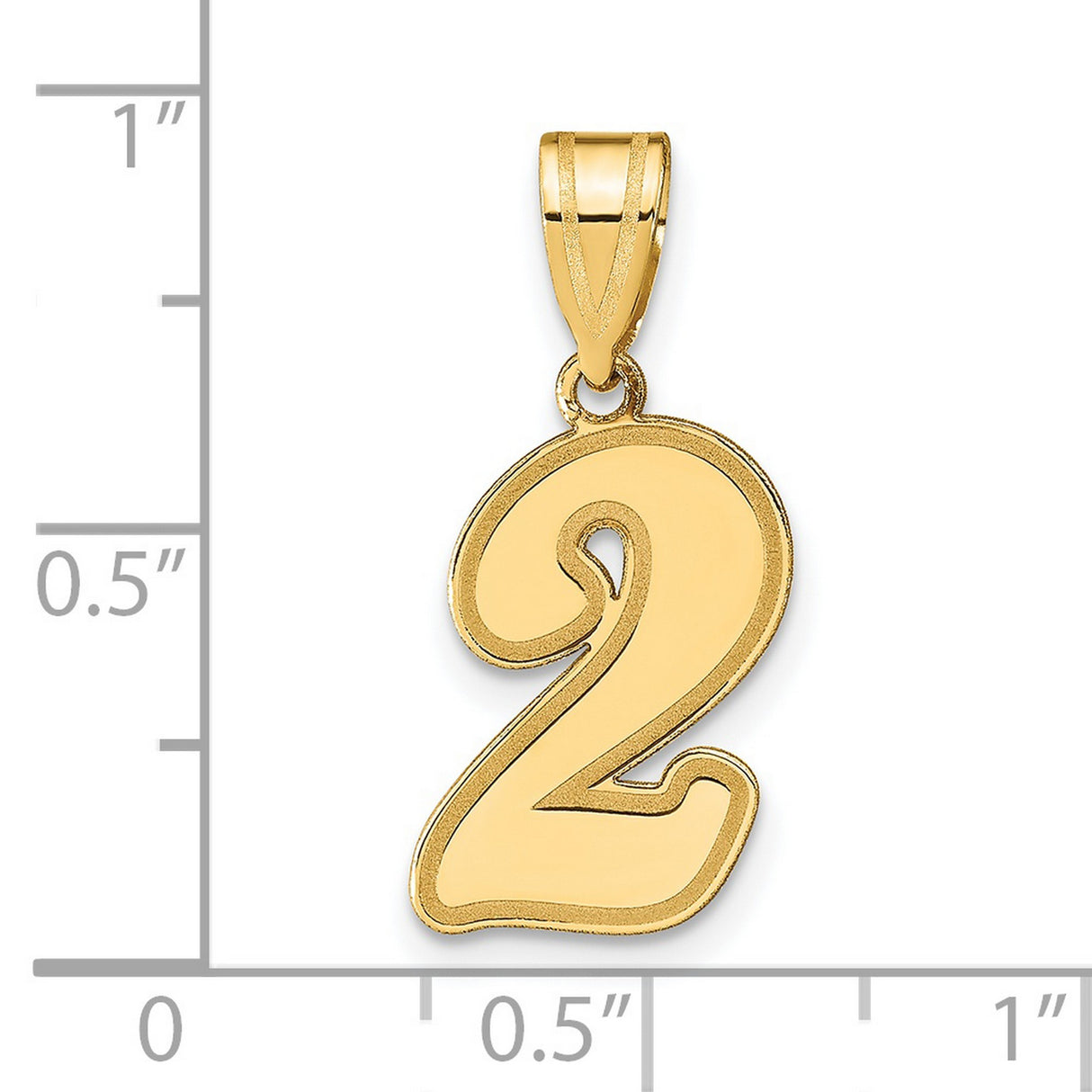 14k Yellow Gold Number 2 Pendant Charm, Polished Curved Font, Unisex Design