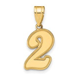 14k Yellow Gold Number 2 Pendant Charm, Polished Curved Font, Unisex Design