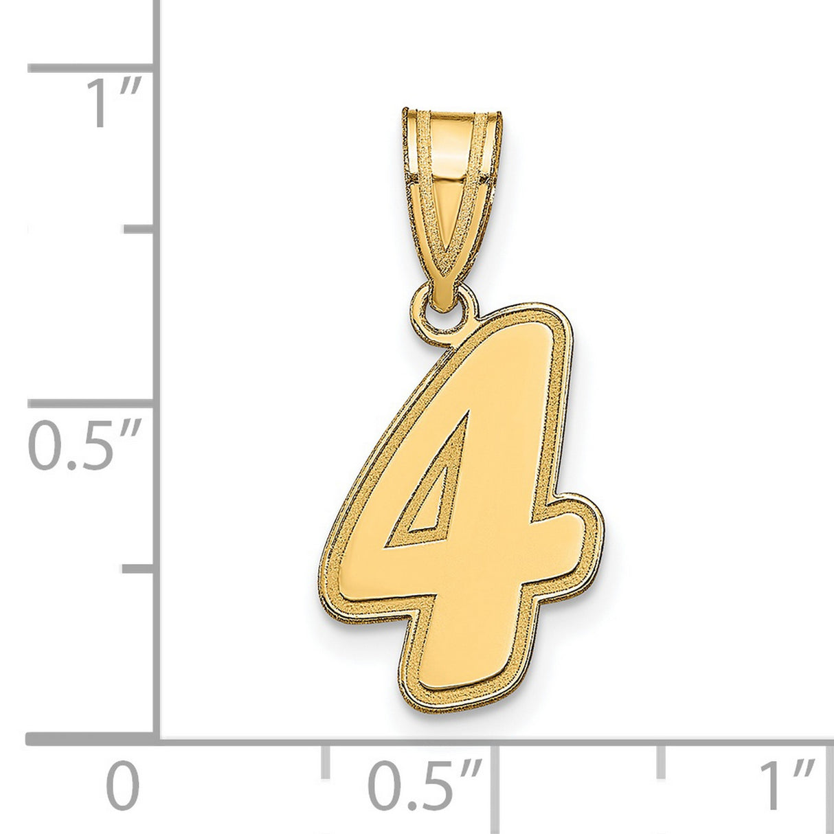 14k Yellow Gold Number 4 Pendant Charm with Bold Outline and High Polish Finish