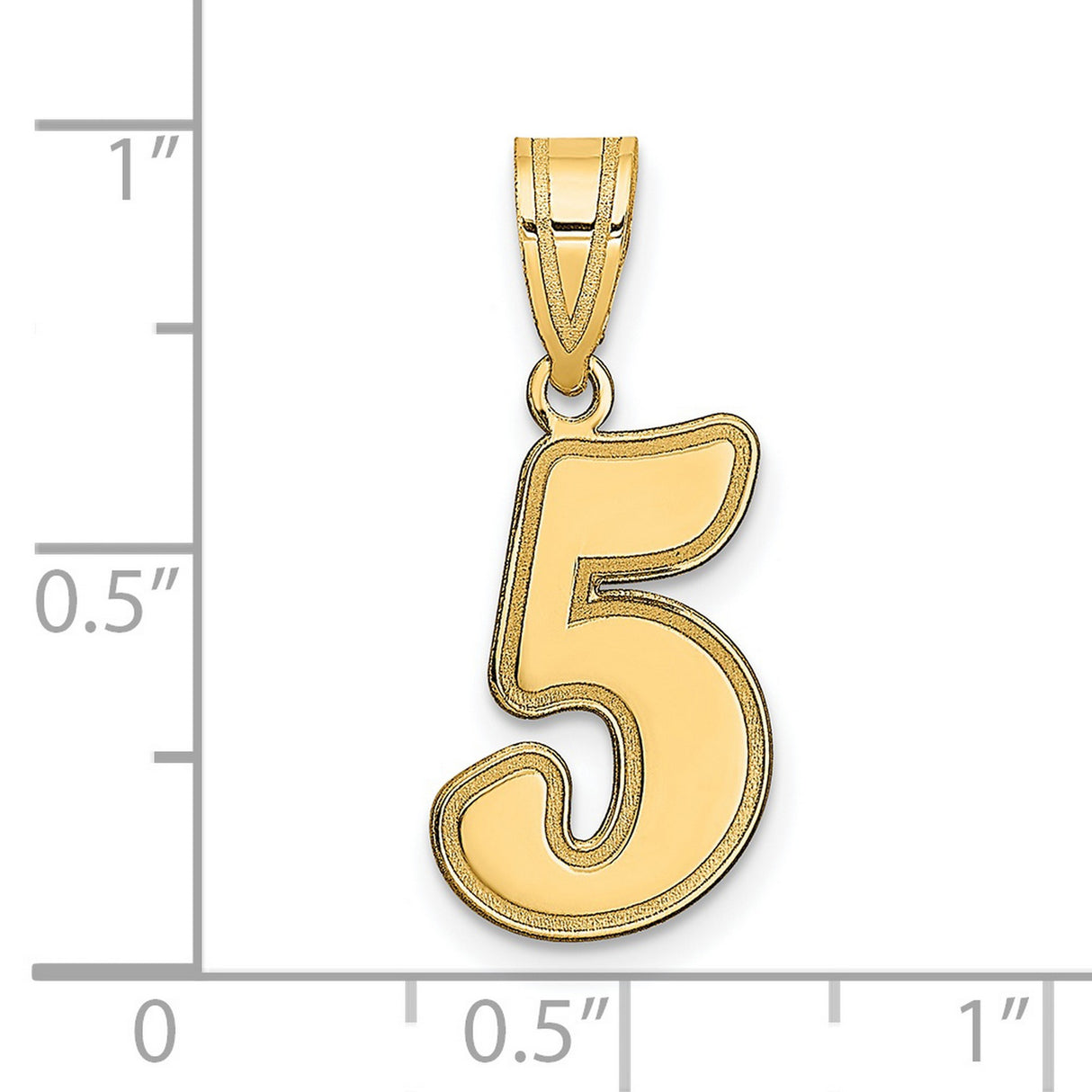 14k Yellow Gold Number 5 Pendant, Polished Digit Charm for Women or Unisex Wear