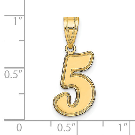 14k Yellow Gold Number 5 Pendant, Polished Digit Charm for Women or Unisex Wear