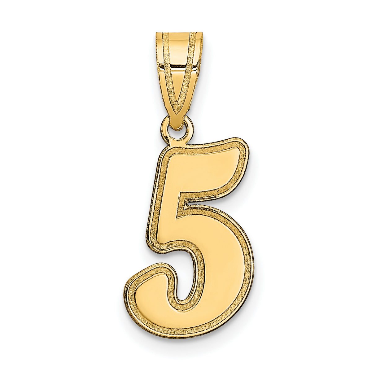 14k Yellow Gold Number 5 Pendant, Polished Digit Charm for Women or Unisex Wear