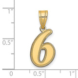 14k Yellow Gold Number 6 Pendant, Polished Script Numeral Charm, Unisex Design