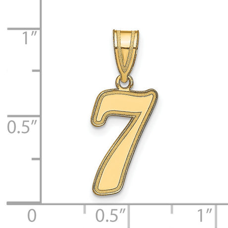 14k Yellow Gold Number 7 Pendant with Polished Finish and Beveled Edges, Unisex Charm
