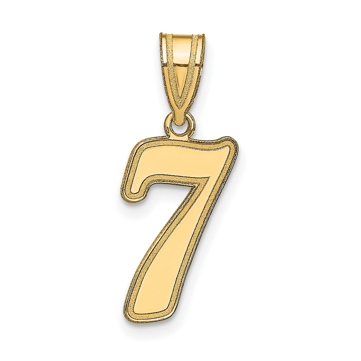 14k Yellow Gold Number 7 Pendant with Polished Finish and Beveled Edges, Unisex Charm