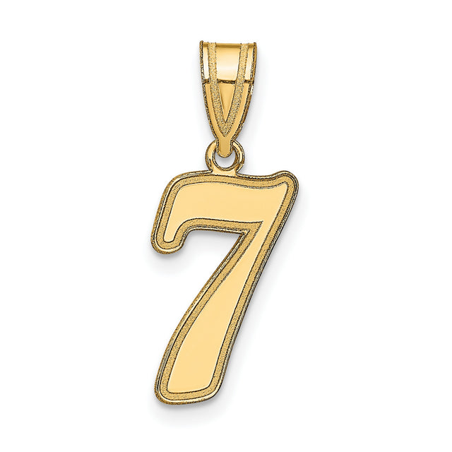 14k Yellow Gold Number 7 Pendant with Polished Finish and Beveled Edges, Unisex Charm