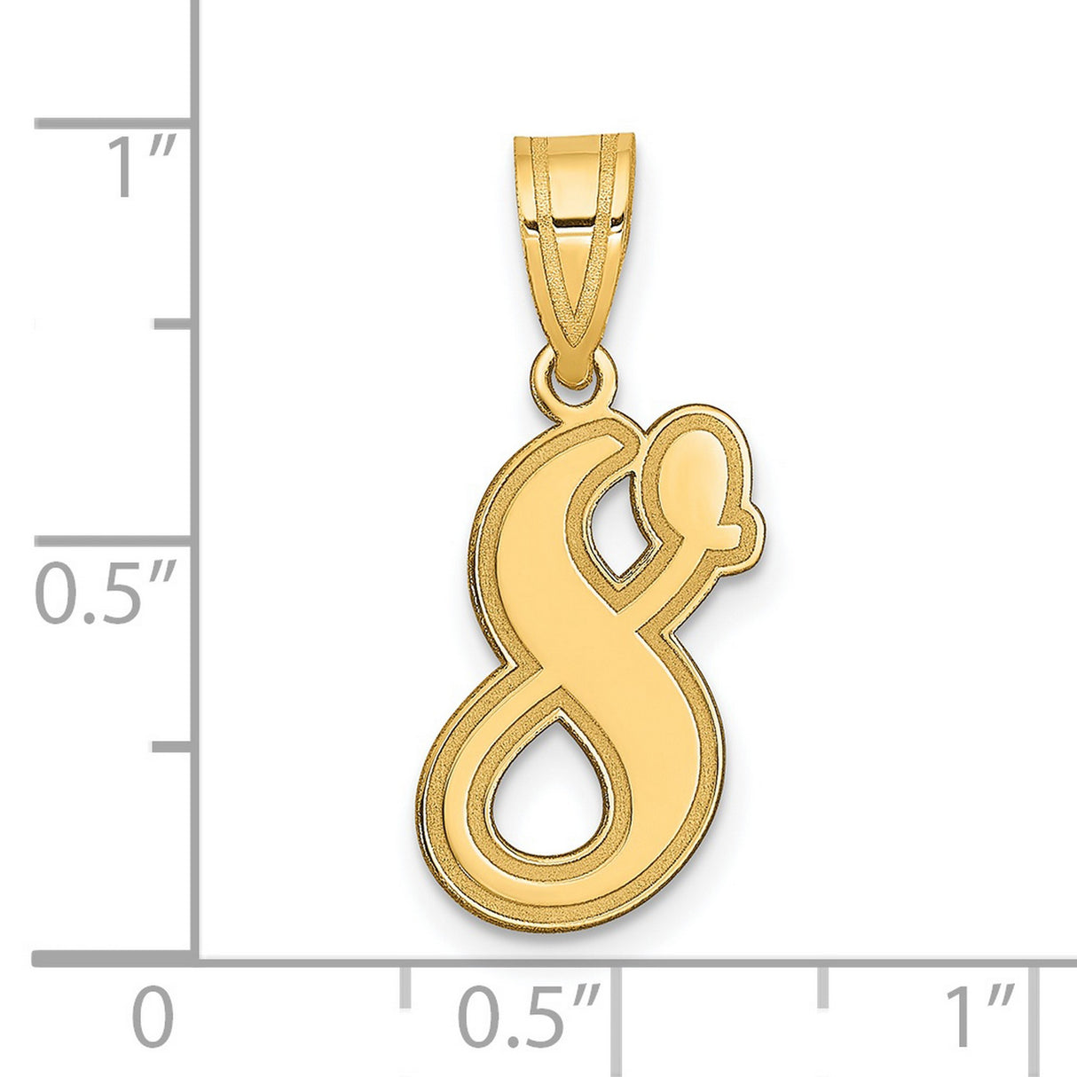 14k Yellow Gold Script Initial S Pendant with Raised Border Detail