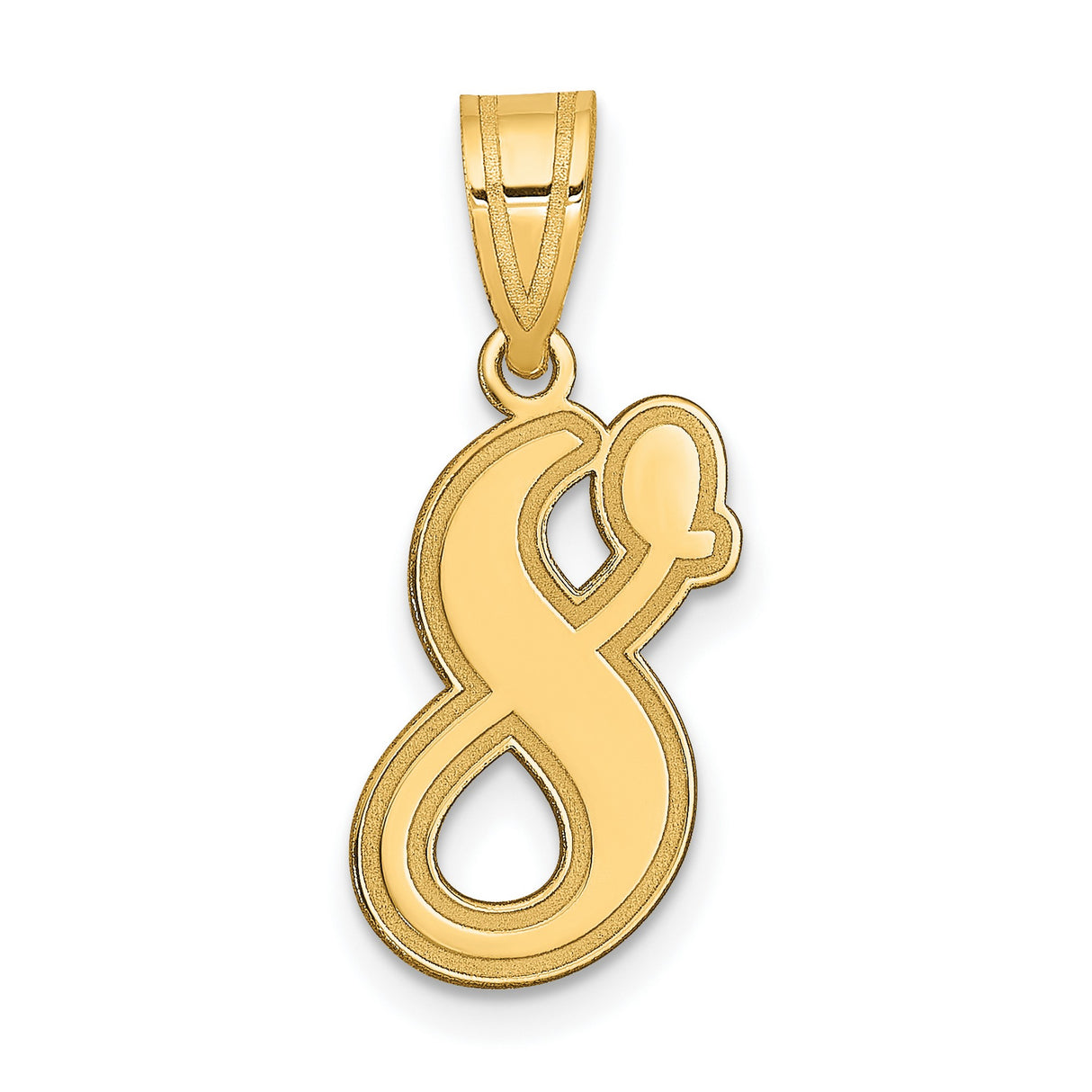 14k Yellow Gold Script Initial S Pendant with Raised Border Detail