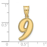 14k Yellow Gold Number 9 Pendant with Polished Finish and Beveled Edges