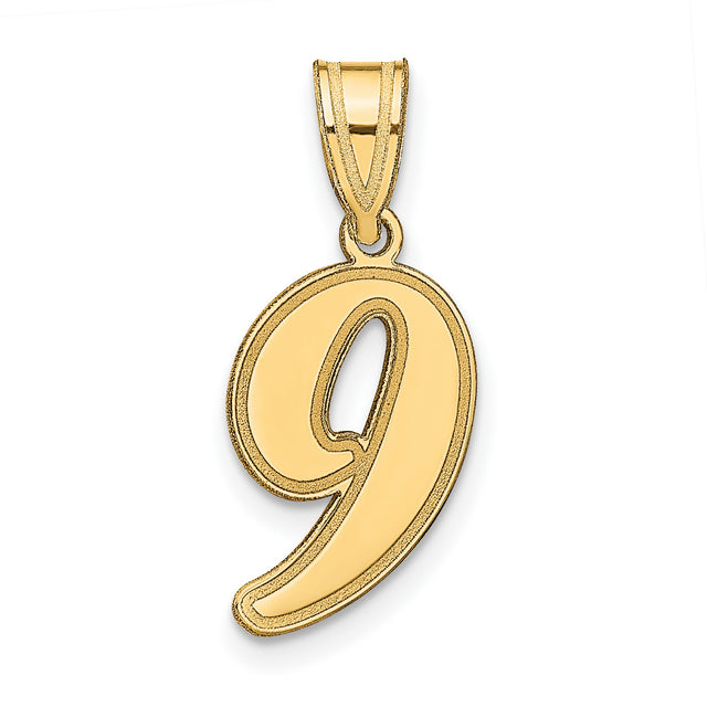 14k Yellow Gold Number 9 Pendant with Polished Finish and Beveled Edges