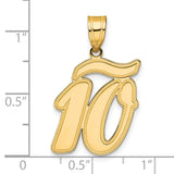 Brushed Border Script Number 10 Charm Pendant in Real 14k Yellow Gold