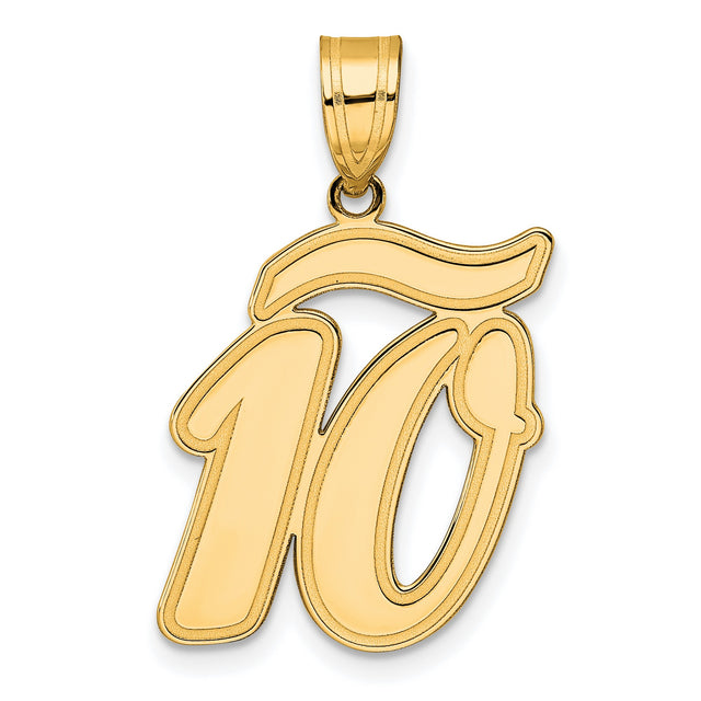 Brushed Border Script Number 10 Charm Pendant in Real 14k Yellow Gold