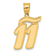Brushed Border Script Number 11 Charm Pendant in Real 14k Yellow Gold