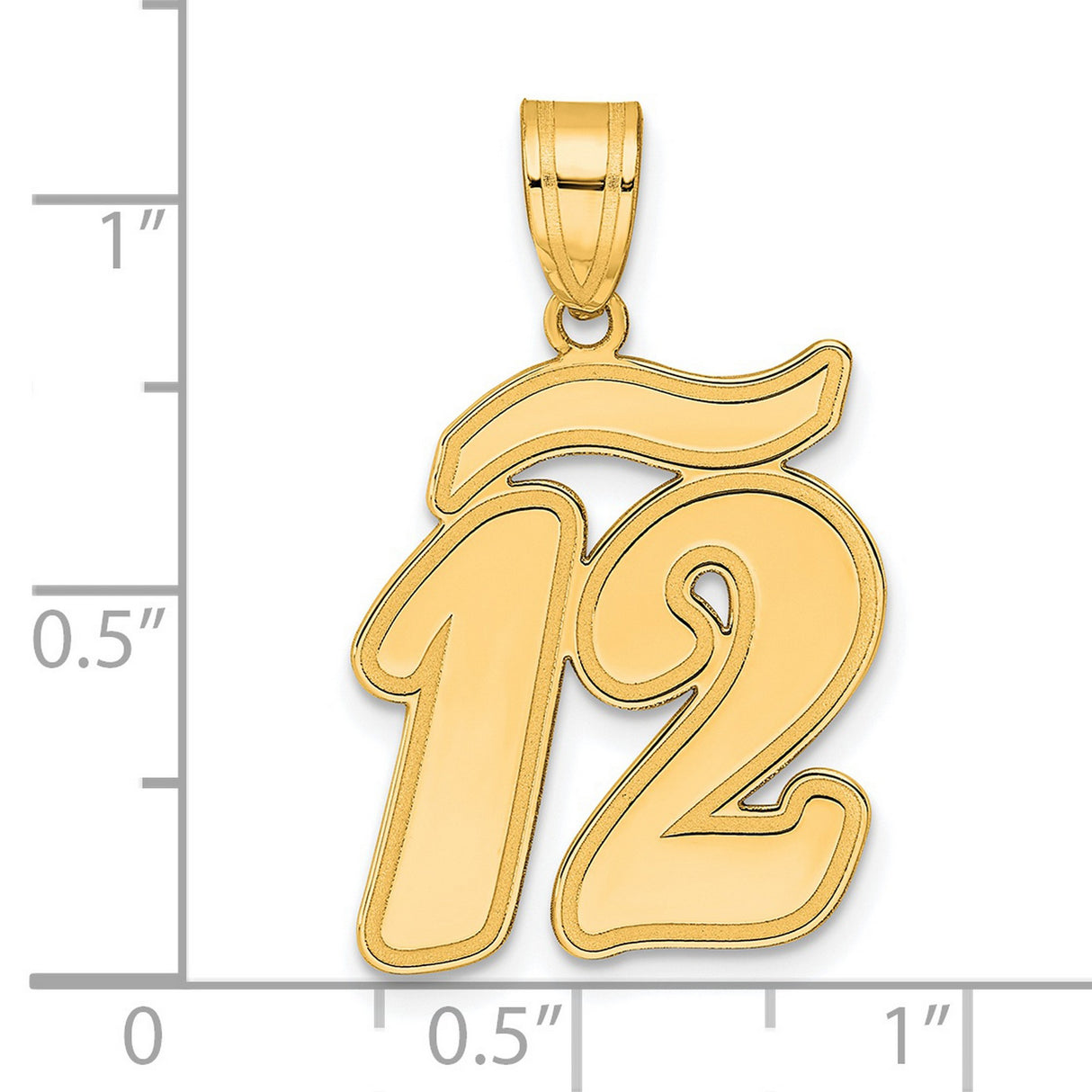 Brushed Border Script Number 12 Charm Pendant in Real 14k Yellow Gold