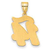 Brushed Border Script Number 14 Charm Pendant in Real 14k Yellow Gold