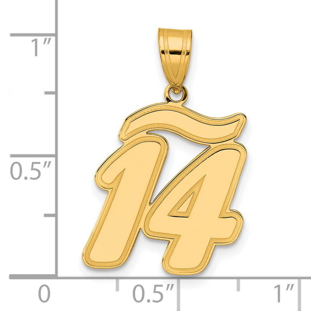 Brushed Border Script Number 14 Charm Pendant in Real 14k Yellow Gold