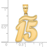 Brushed Border Script Number 15 Charm Pendant in Real 14k Yellow Gold