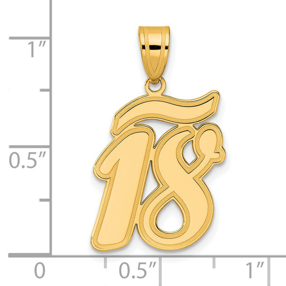 Brushed Border Script Number 18 Charm Pendant in Real 14k Yellow Gold