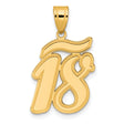 Brushed Border Script Number 18 Charm Pendant in Real 14k Yellow Gold