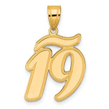 Brushed Border Script Number 19 Charm Pendant in Real 14k Yellow Gold