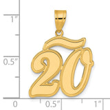 Brushed Border Script Number 20 Charm Pendant in Real 14k Yellow Gold