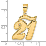 Brushed Border Script Number 21 Charm Pendant in Real 14k Yellow Gold