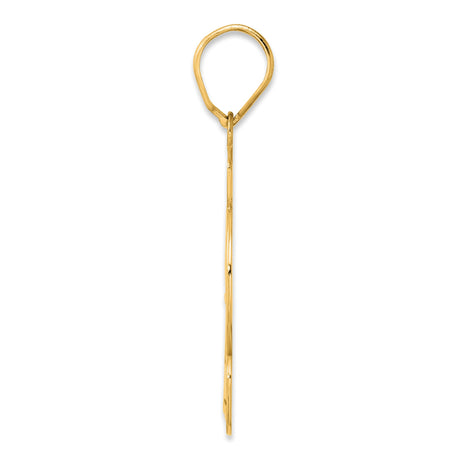 Brushed Border Script Number 22 Charm Pendant in Real 14k Yellow Gold