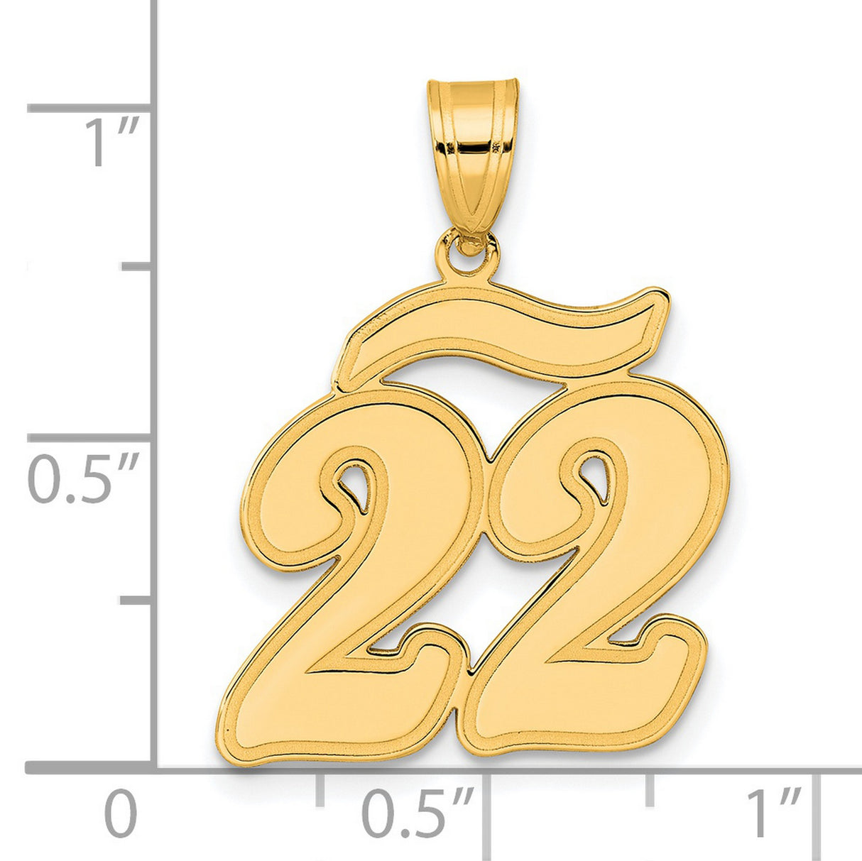 Brushed Border Script Number 22 Charm Pendant in Real 14k Yellow Gold