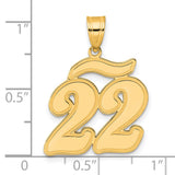 Brushed Border Script Number 22 Charm Pendant in Real 14k Yellow Gold
