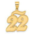 Brushed Border Script Number 22 Charm Pendant in Real 14k Yellow Gold