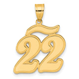 Brushed Border Script Number 22 Charm Pendant in Real 14k Yellow Gold