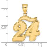 Brushed Border Script Number 24 Charm Pendant in Real 14k Yellow Gold