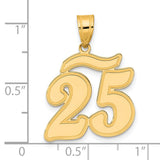 Brushed Border Script Number 25 Charm Pendant in Real 14k Yellow Gold