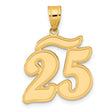 Brushed Border Script Number 25 Charm Pendant in Real 14k Yellow Gold