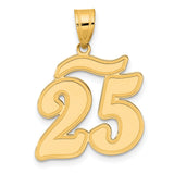 Brushed Border Script Number 25 Charm Pendant in Real 14k Yellow Gold