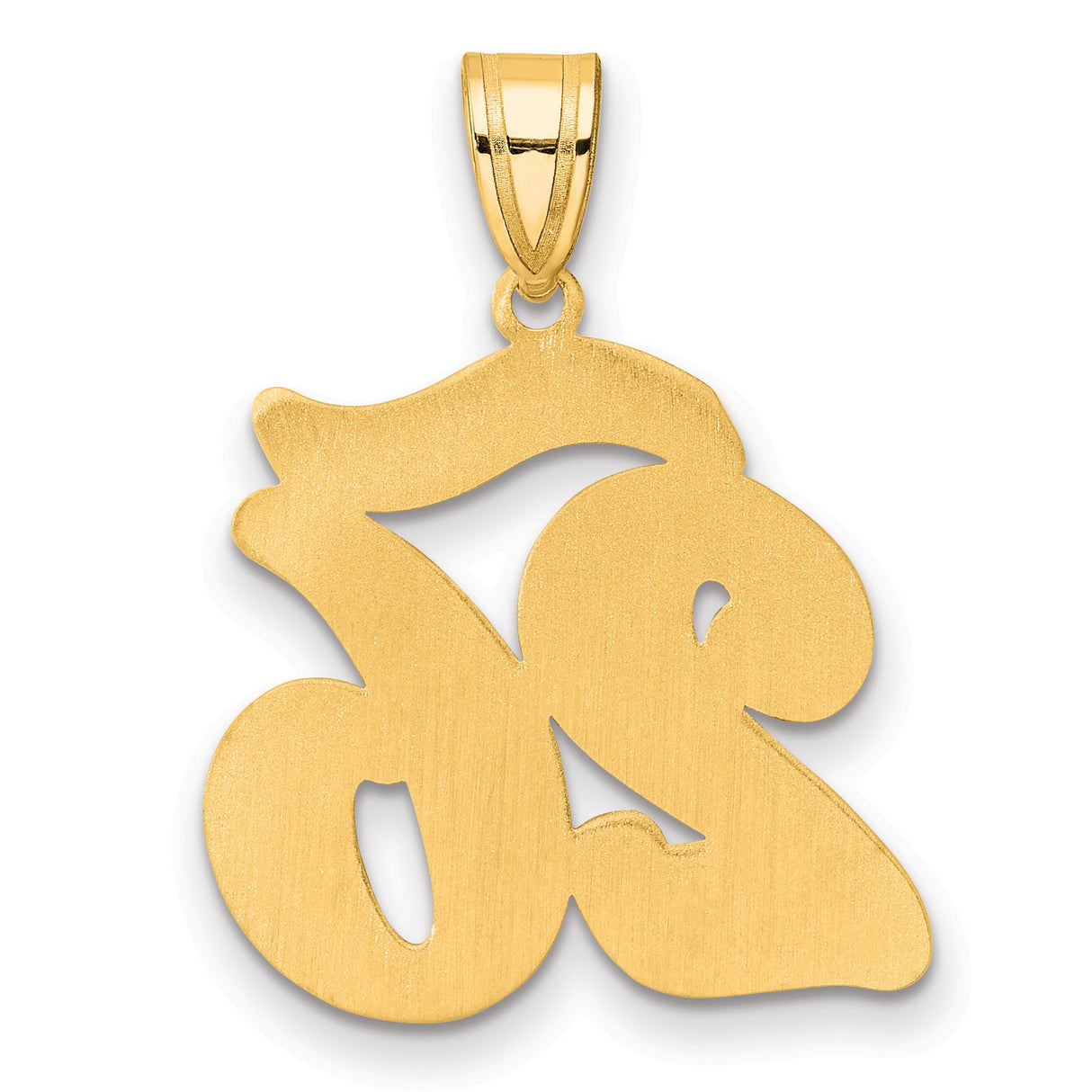 Brushed Border Script Number 26 Charm Pendant in Real 14k Yellow Gold