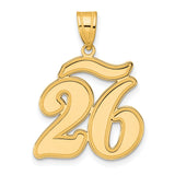 Brushed Border Script Number 26 Charm Pendant in Real 14k Yellow Gold