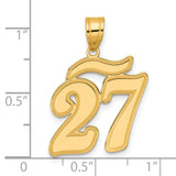 Brushed Border Script Number 27 Charm Pendant in Real 14k Yellow Gold