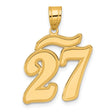 Brushed Border Script Number 27 Charm Pendant in Real 14k Yellow Gold