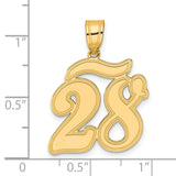 Brushed Border Script Number 28 Charm Pendant in Real 14k Yellow Gold