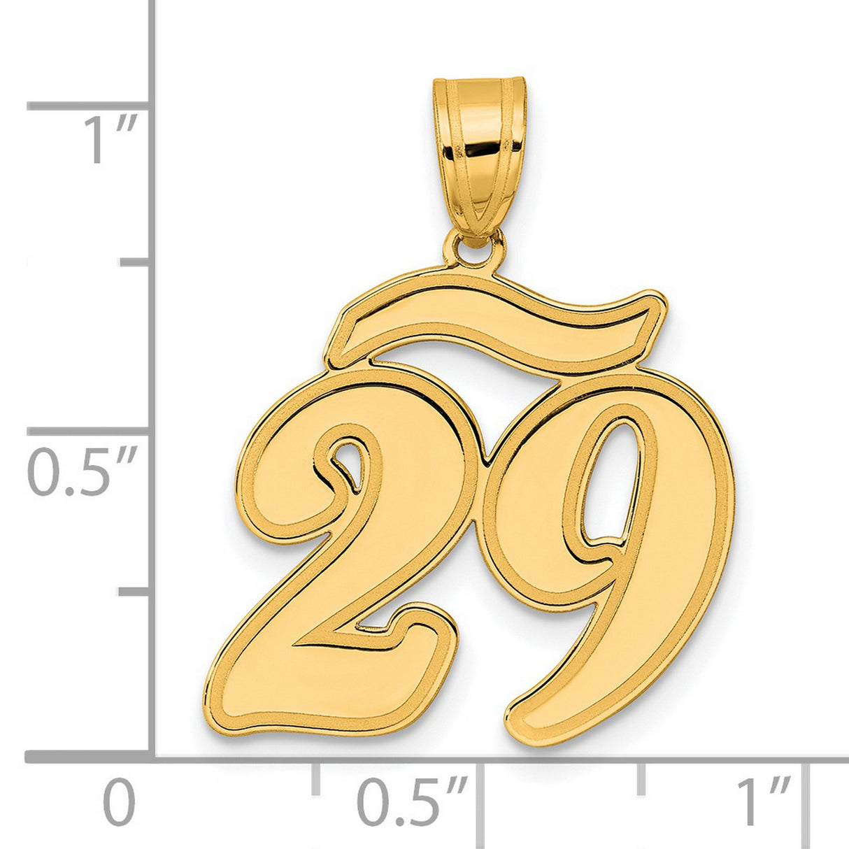 Brushed Border Script Number 29 Charm Pendant in Real 14k Yellow Gold