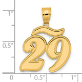 Brushed Border Script Number 29 Charm Pendant in Real 14k Yellow Gold