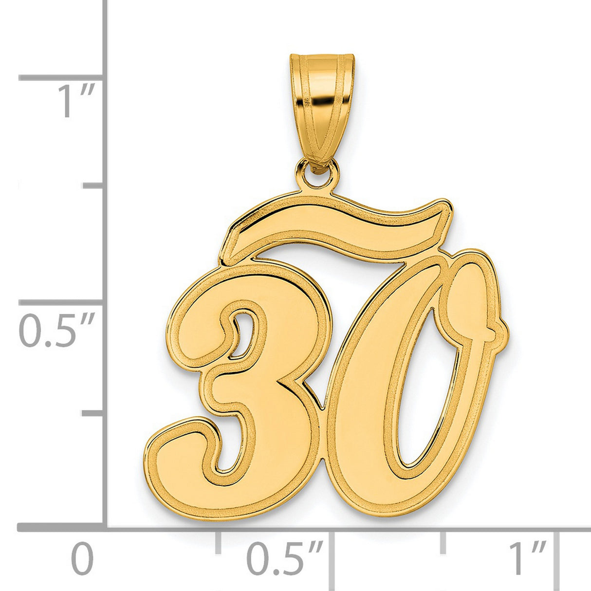 Brushed Border Script Number 30 Charm Pendant in Real 14k Yellow Gold
