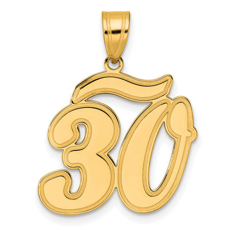Brushed Border Script Number 30 Charm Pendant in Real 14k Yellow Gold