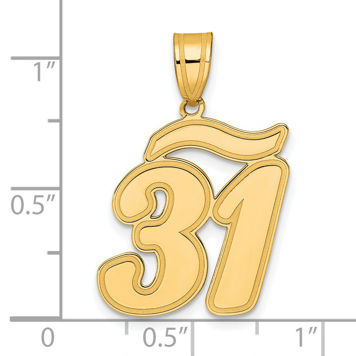 Brushed Border Script Number 31 Charm Pendant in Real 14k Yellow Gold