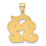 Brushed Border Script Number 32 Charm Pendant in Real 14k Yellow Gold