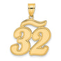 Brushed Border Script Number 32 Charm Pendant in Real 14k Yellow Gold